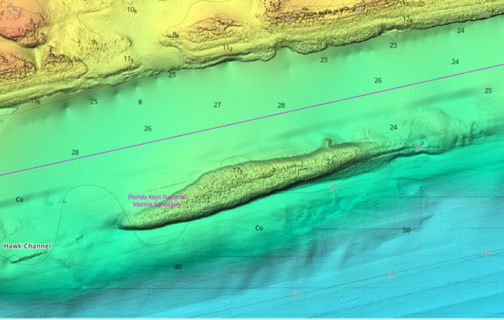 Shaded relief chart of the Florida Keys